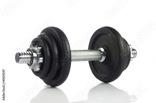 Black dumbbell isolated on a white background.