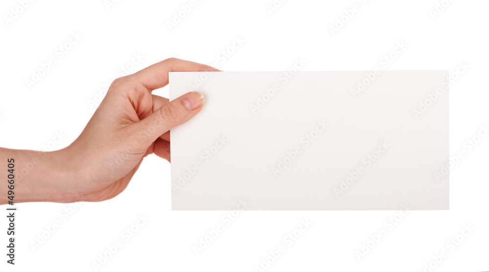 hand holding a blank business card hand holding a blank business card