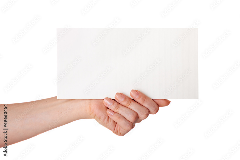 hand holding a white card hand holding a white card