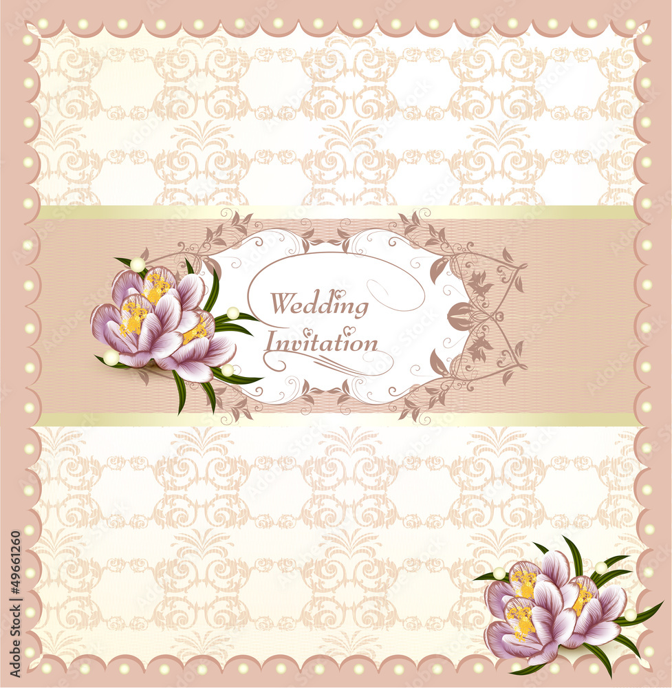 Wedding invitation card in pastel purple colors