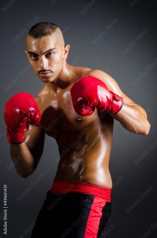 Muscular boxer in studio shooting