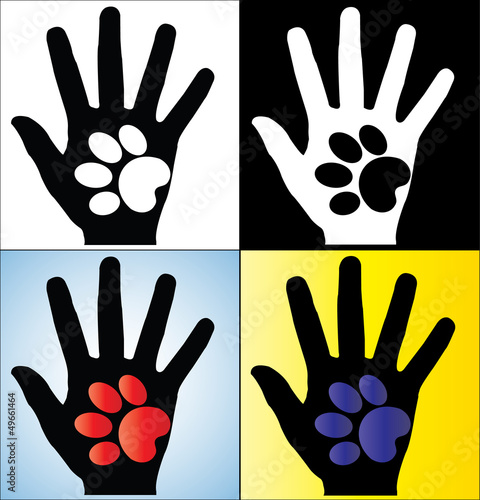 Illustration of Hand holding a paw of a Dog or a Cat