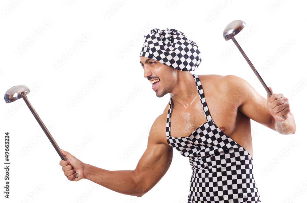Sexy male cook isolated on the white Sexy male cook isolated on the white