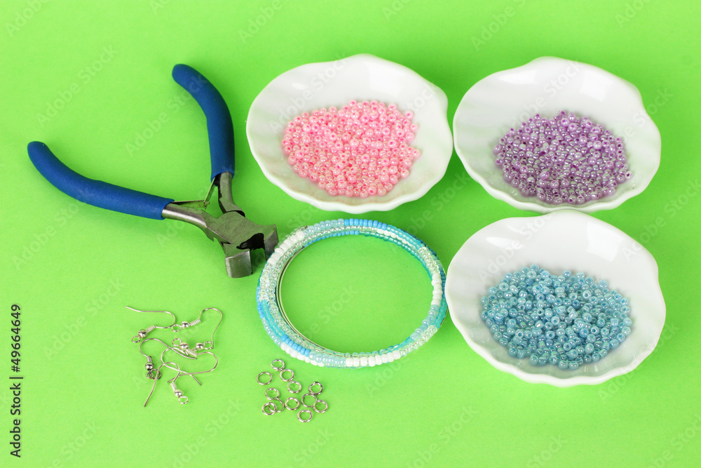 Set for needlework on green background Set for needlework on green background