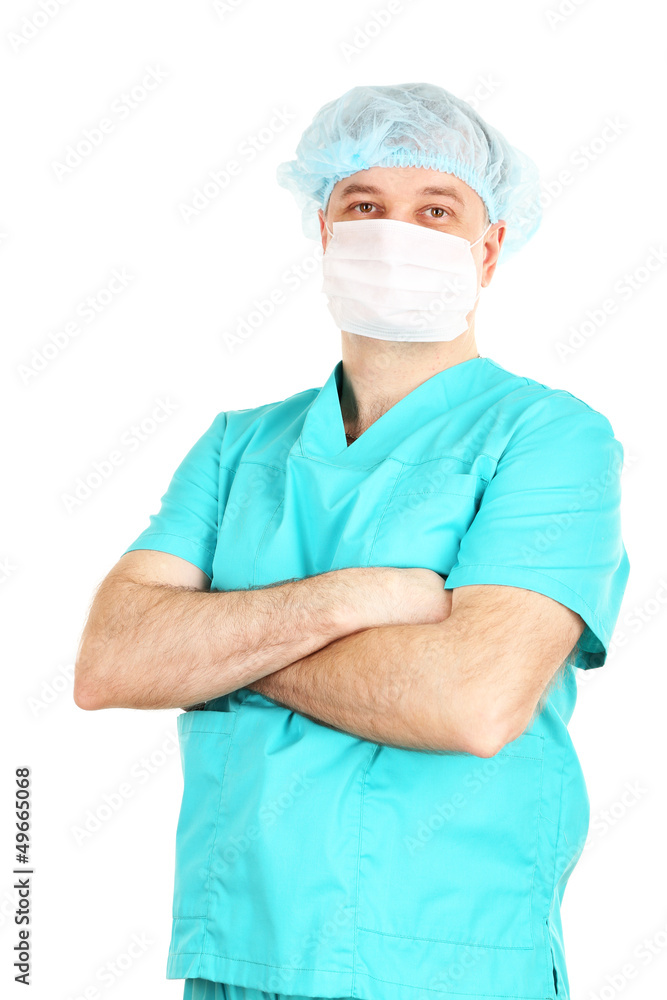 Medical doctor wearing mask isolated on white