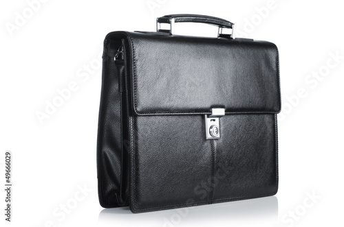 Black leather briefcase isolated on the white photo