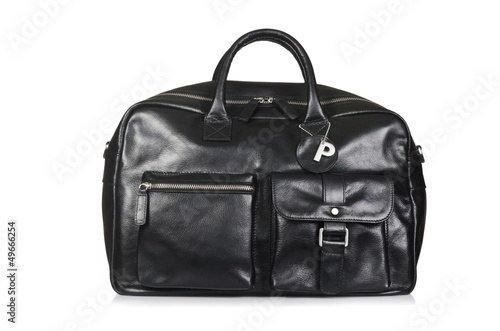 Black leather briefcase isolated on the white