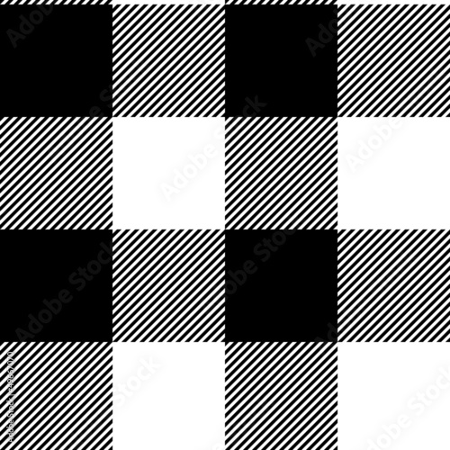 Checkered black and white simple fabric seamless pattern, vector