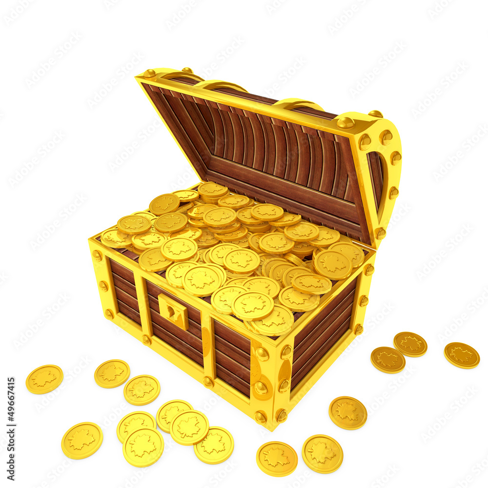 Open treasure chest filled with golden coins, gold - Stock Illustration  [61303996] - PIXTA