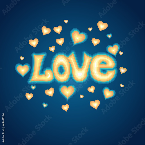 Love lettering against background with hearts