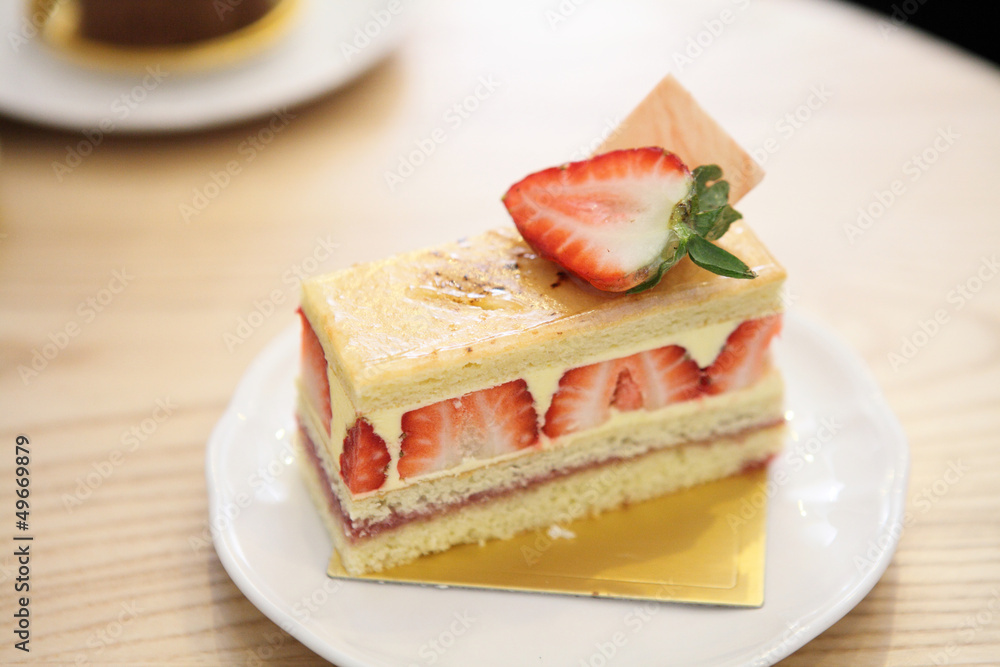 Strawberry Cake on wood Strawberry Cake on wood