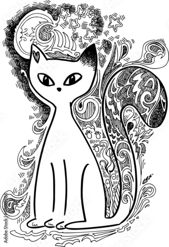 Cat in the moonlight sketchy doodles