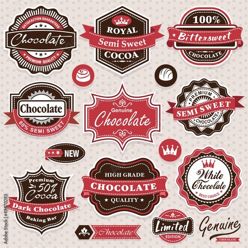 Collection of vintage retro Chocolate labels, badges and icons