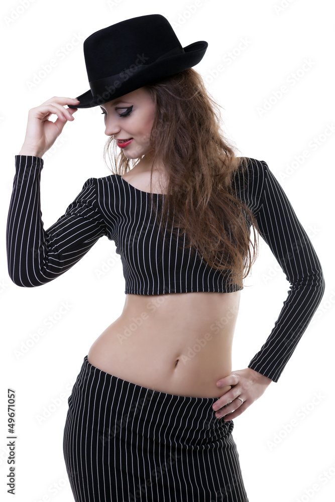 Sensual woman wearing a hat isolated on white Sensual woman wearing a hat isolated on white