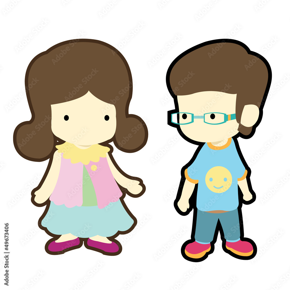 Cute boy and girl in casual style cloth fashion Cute boy and girl in casual style cloth fashion