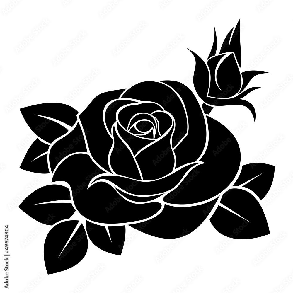 Black silhouette of rose. Vector illustration. - obrazy, fototapety, plakaty 