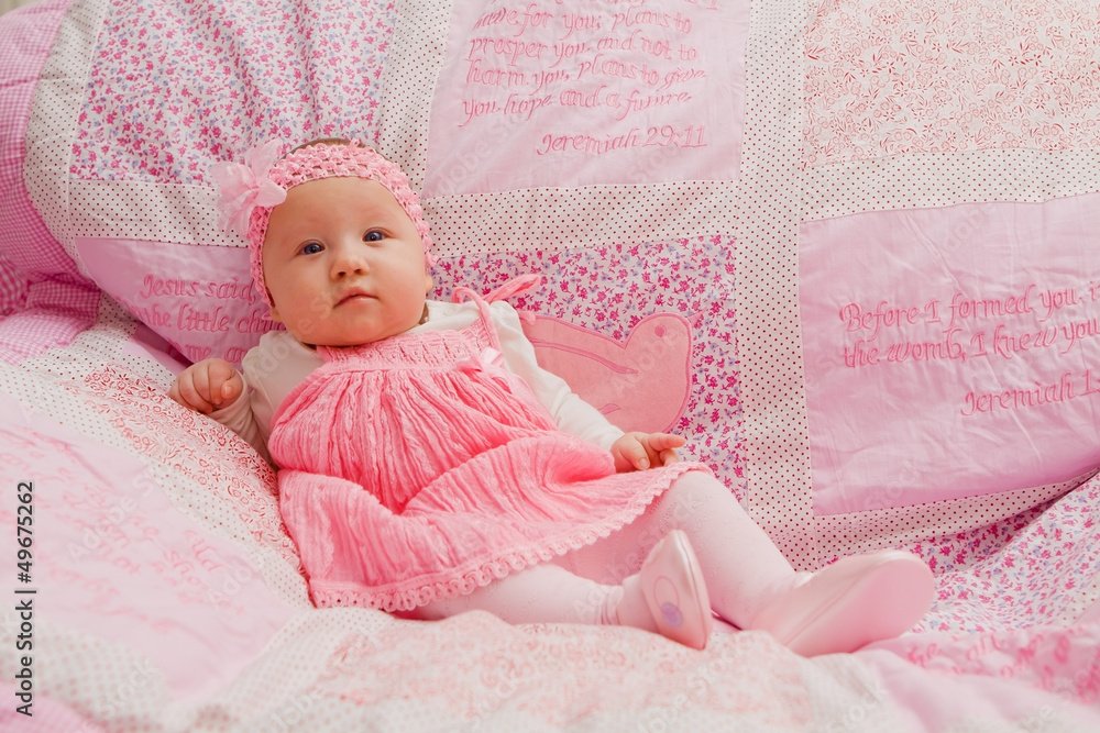 Baby Girl on Pink Blanket Baby Girl on Pink Blanket