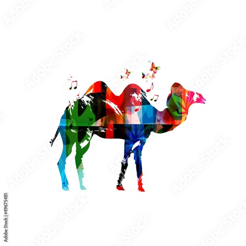Colorful camel design with butterflies background