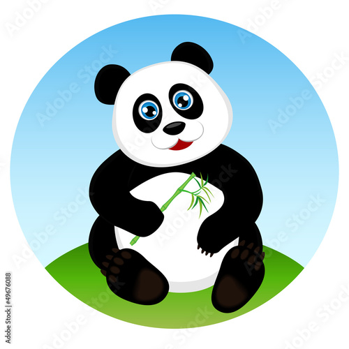 Cute kid panda sitting and eating bamboo