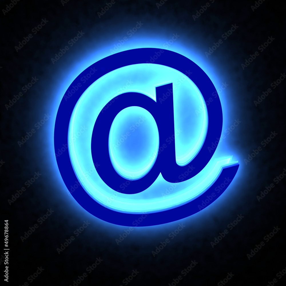 3D abstract E-mail symbol in the neon light