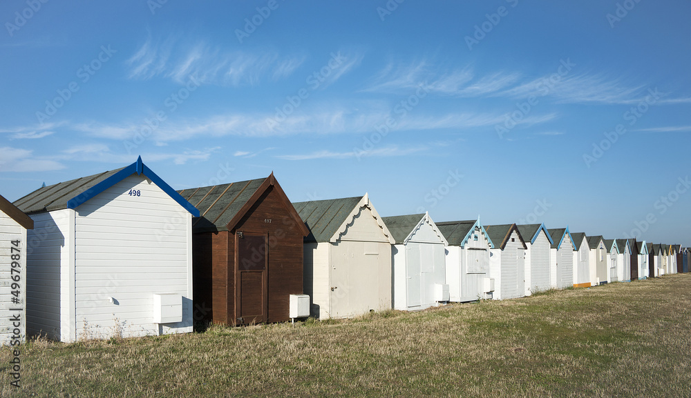 Beach huts at Southend on Sea, Essex, UK.