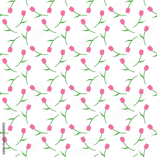 Pattern pink tulips on white background