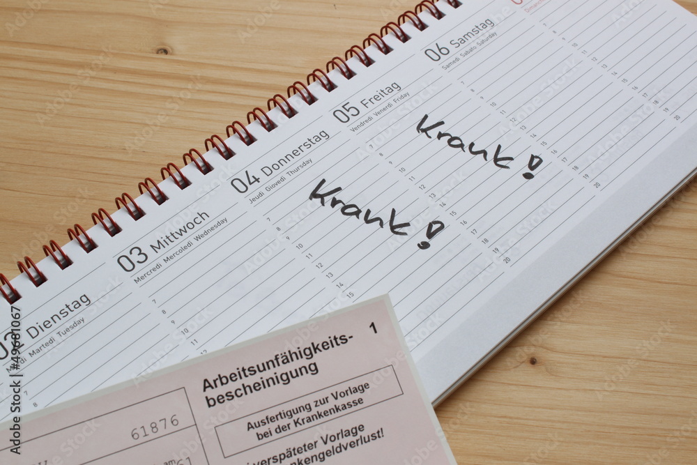 Notiz im Kalender wegen Krankheit Notiz im Kalender wegen Krankheit