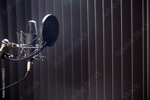 Microfon im Tonstudio Gesangsraum mit Schallabsorber Nahaufnahme