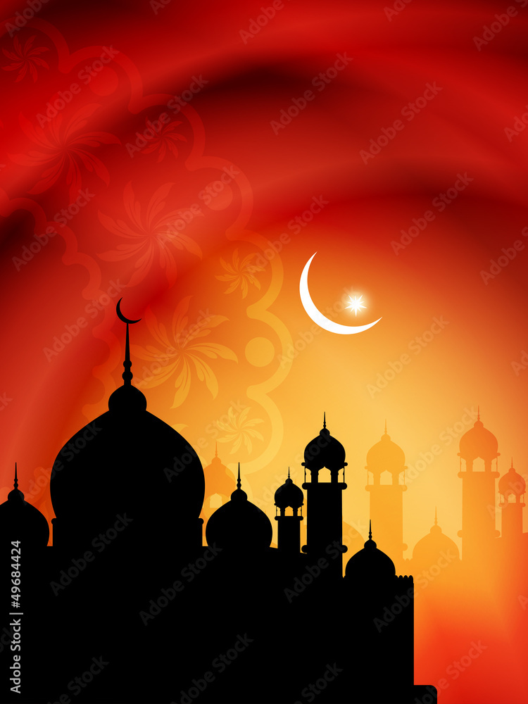 Artistic religious eid background with mosque.