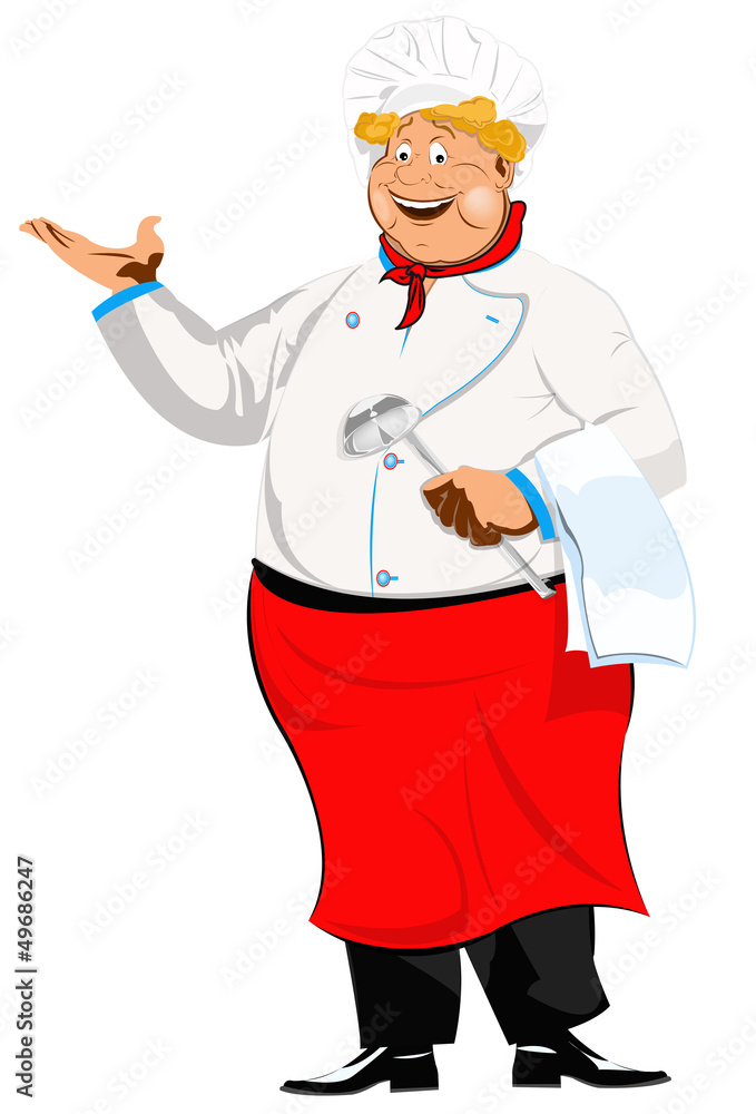 Chef and big spoon on a white background.Vector Chef and big spoon on a white background.Vector