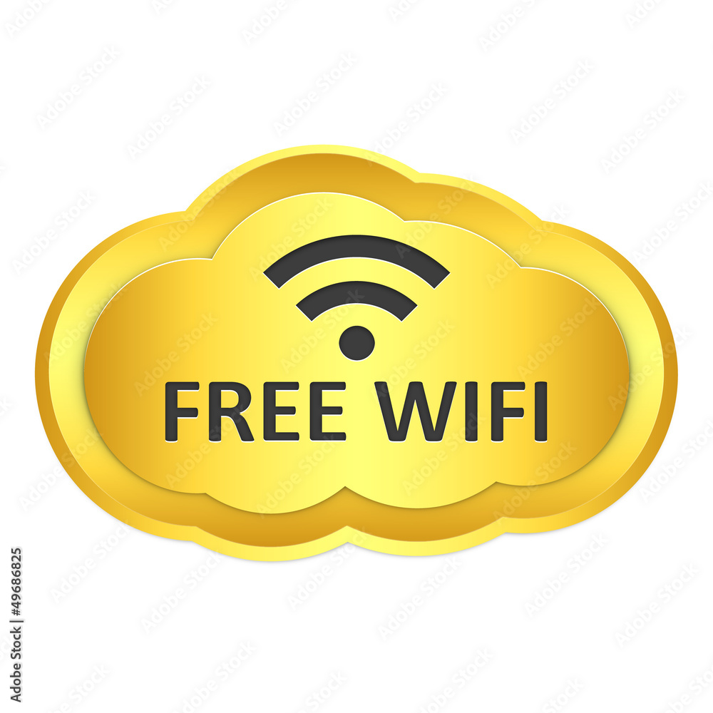 Golden free wifi cloud icon on white background Golden free wifi cloud icon on white background