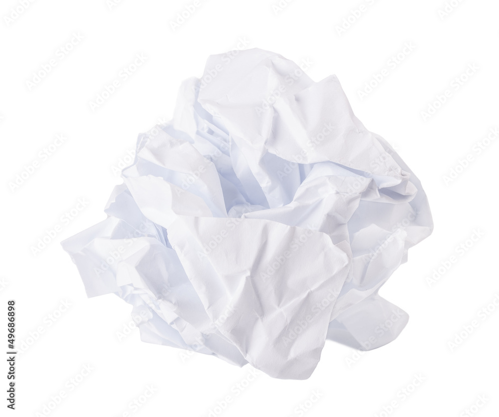 Crumbled paper over white background