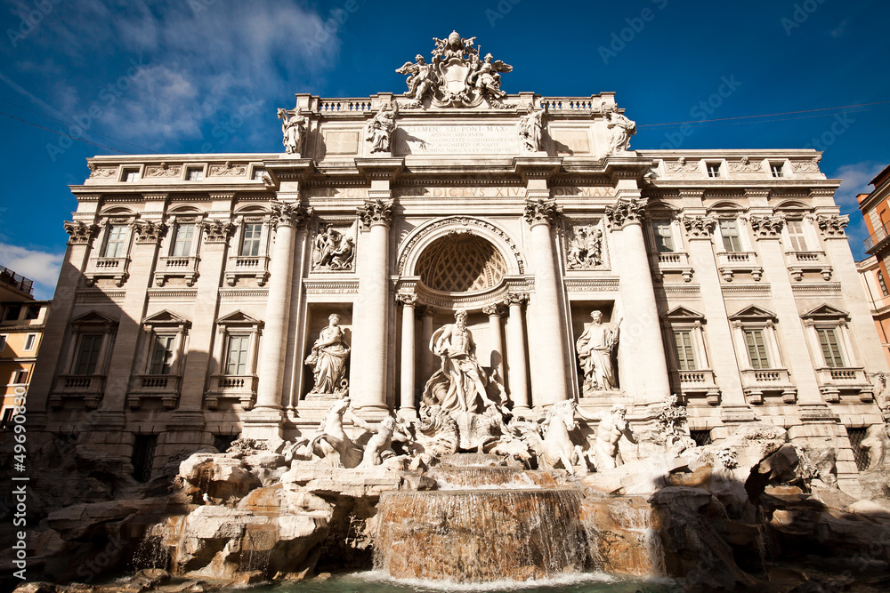 WIde Angle View of the Famous Trevi Fountain, Rome, Italy