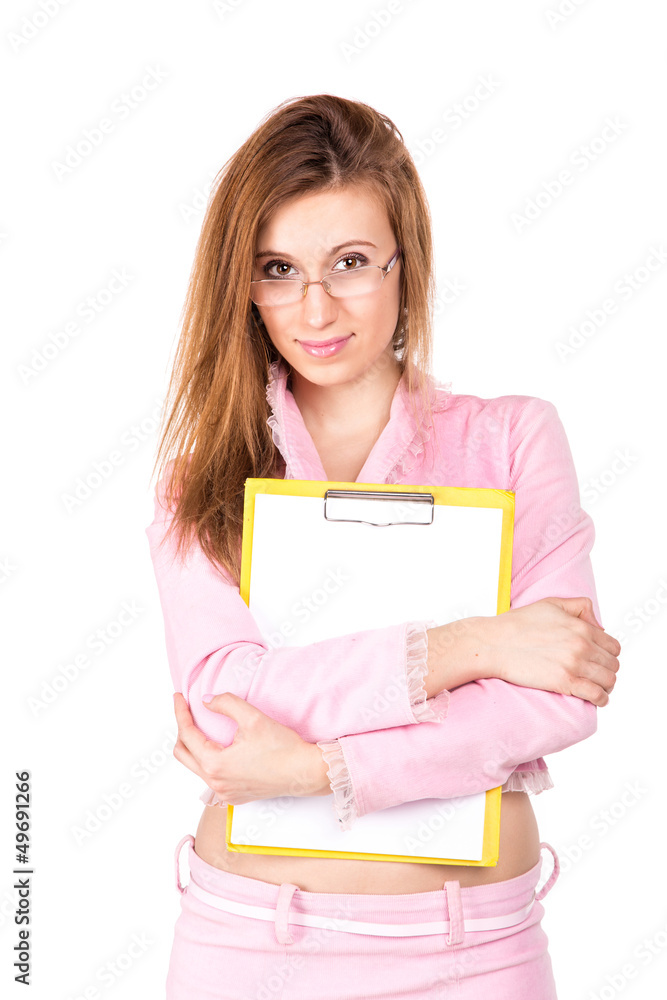 Beautiful business girl in pink suit Beautiful business girl in pink suit