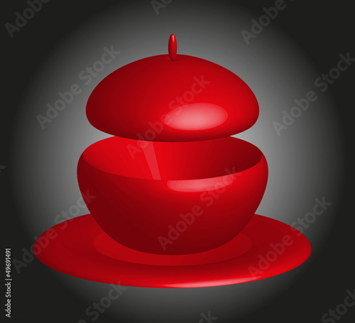 zuppiera rossa su sfondo sfumato