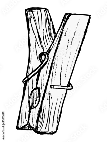 hand drawn, vector, sketch illustration of clothes pegs