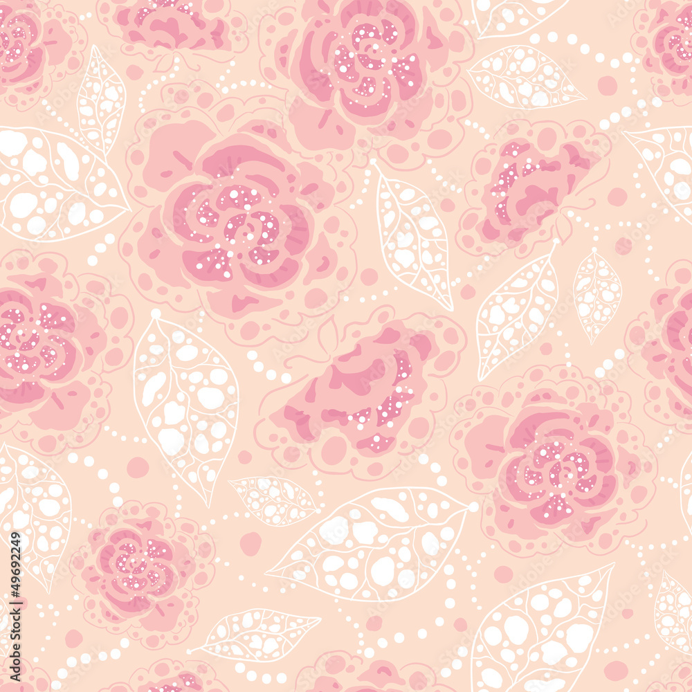 Naklejka premium raster floral line art seamless pattern with hand drawn flowers