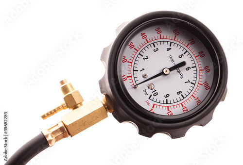 pressure gauge and tools isolated on white