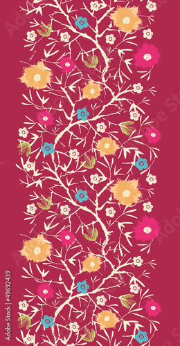 raster painted blossoming branches vertical seamless pattern