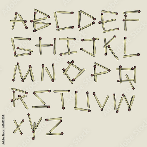 Matchsticks alphabet. Vector, EPS8