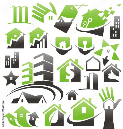 Set of house icons, symbols and signs