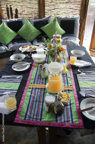 Colorful breakfast table in Venda style