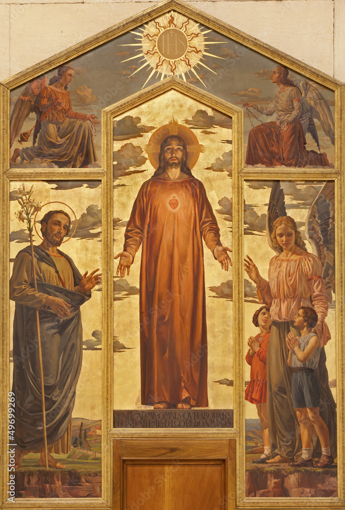 Verona -  Heart of Christ painting form 19.cent. in San Zeno