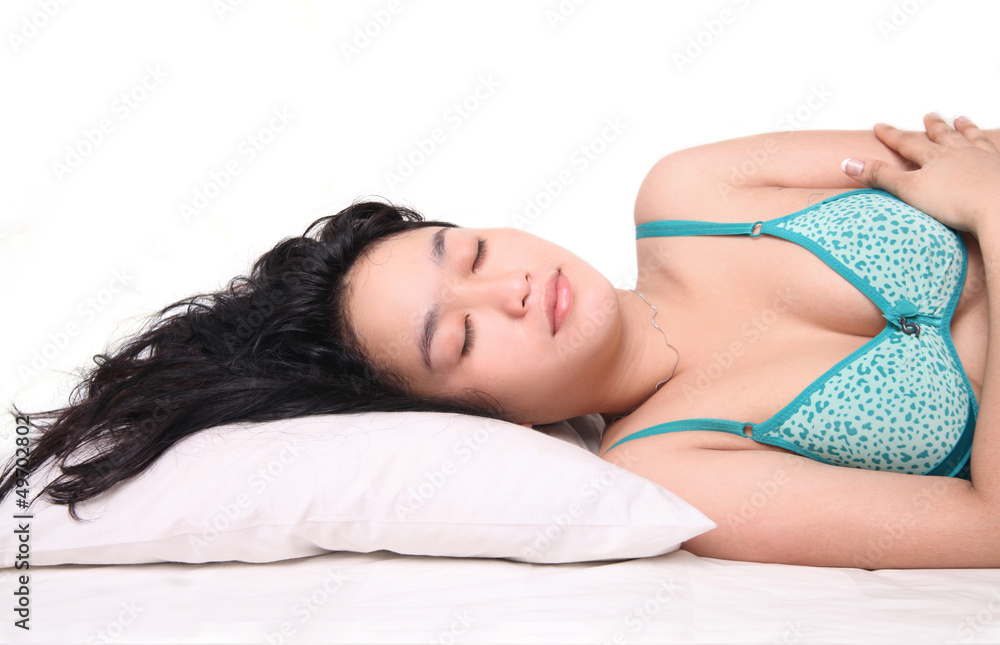 asian female sleeping relaxing on bed green underwear asian female sleeping relaxing on bed green underwear
