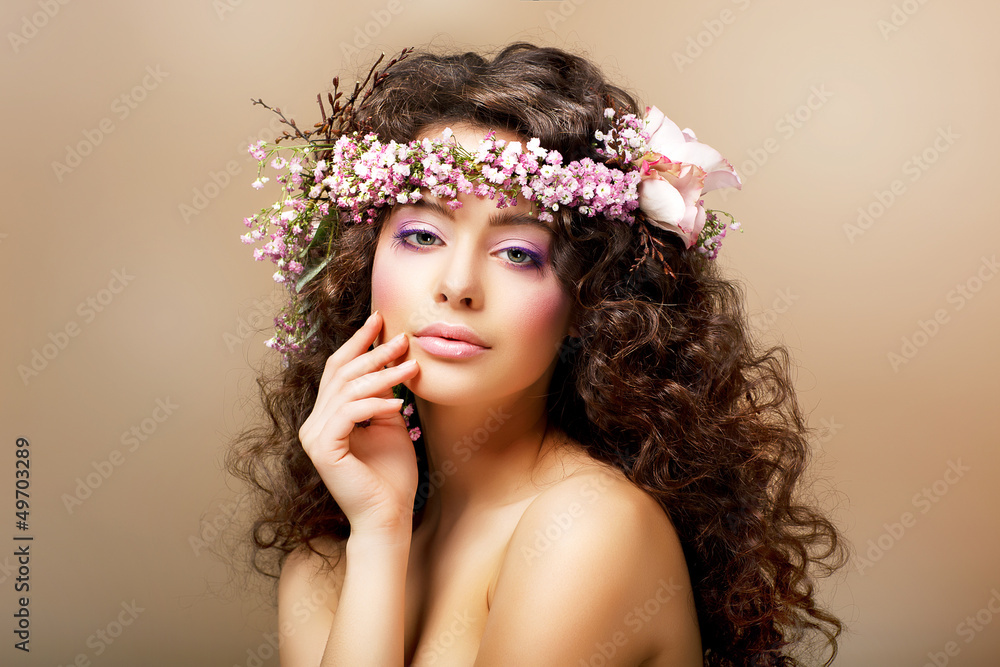 Complexion. Classy Young Woman with Curly Hairdo - Blush Face