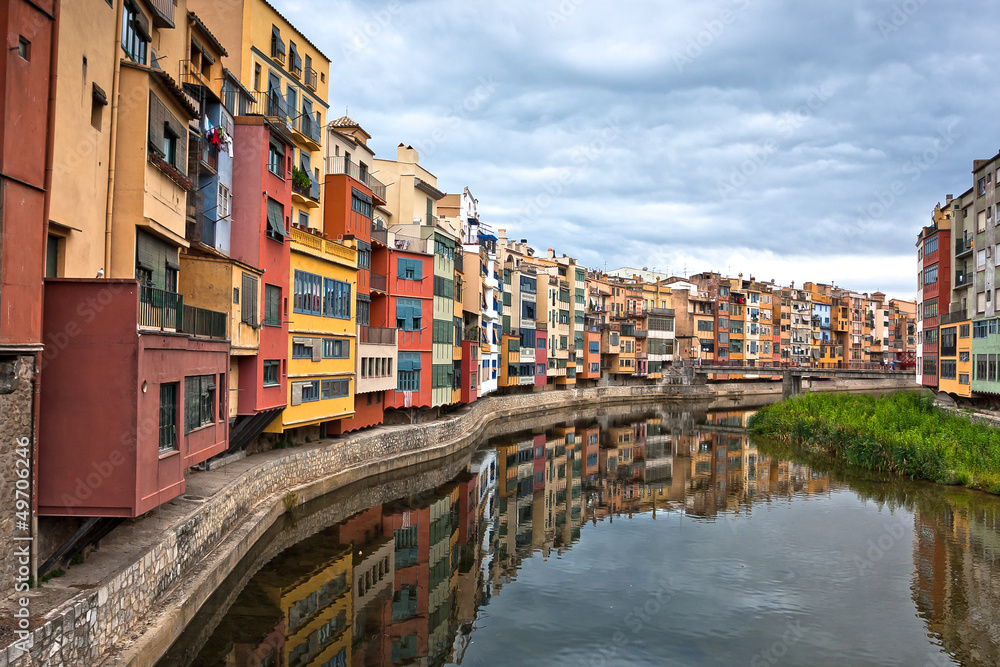 Colorful houses and apartments in the historic city of Girona