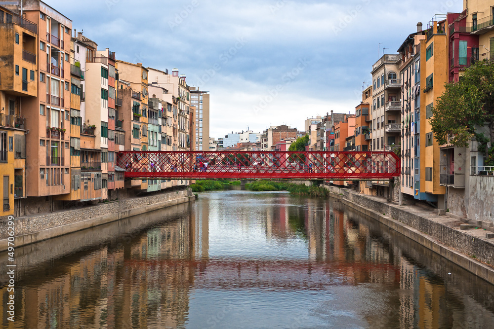 Colorful houses and apartments in the historic city of Girona