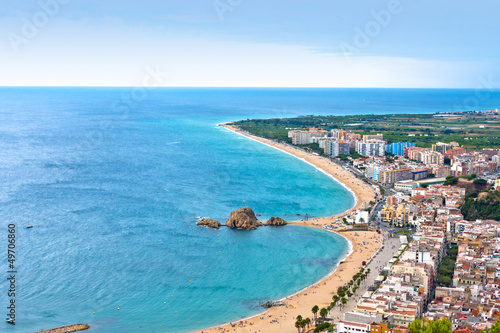 Blanes beach and Sa Palomera rock, Catalonia, Spain