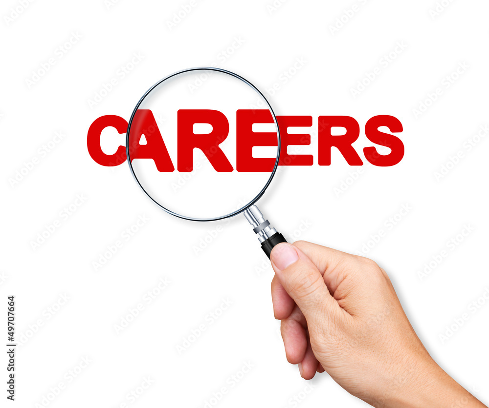 Careers Search with a magnifying glass on white background Careers Search with a magnifying glass on white background