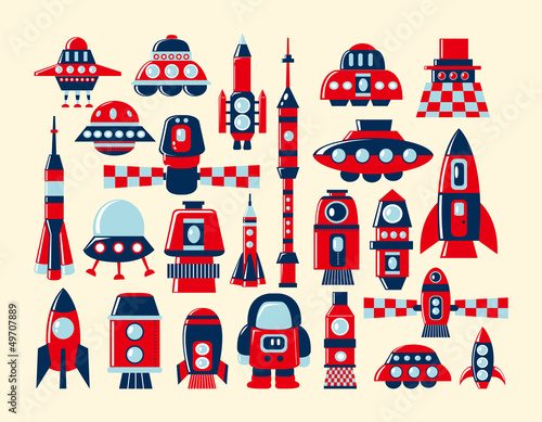retro rocket icons set element